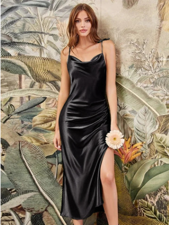 GR | Sage Green Satin Cow Neck Strap Maxi Dress