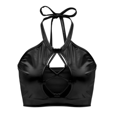 Women's sports bikini top with unique cut details and shimmering finish, size GR