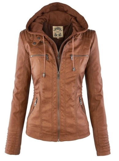 GR Faux Leather Coat | Women's Hooded Jacket: Basic PU Jacket