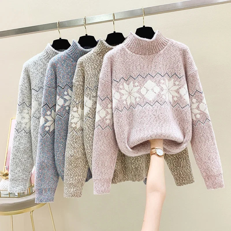 GR - Hässlicher Weihnachtspulli - Gemütlicher Schneeflocken-Turtleneck