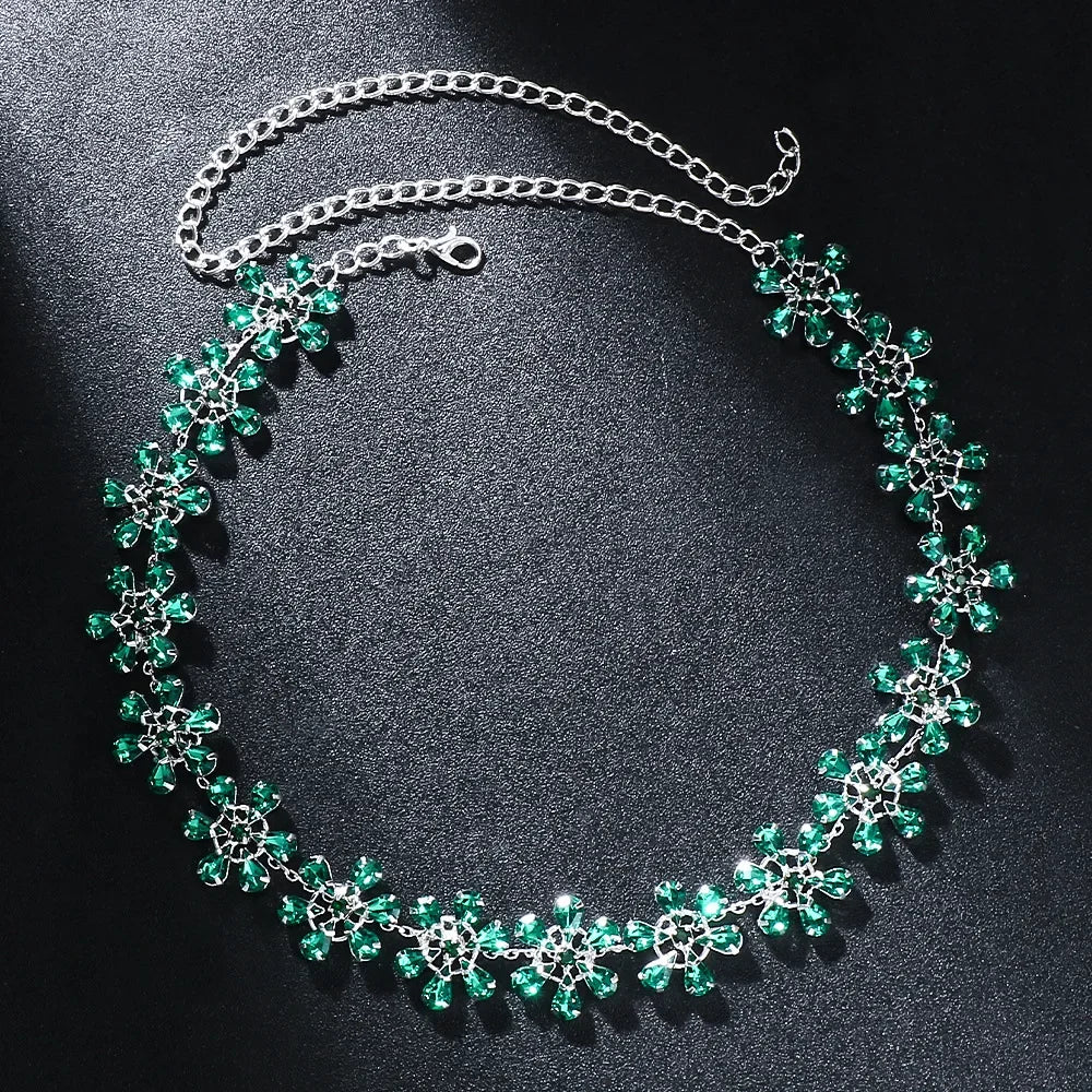 GR | Fashion Pink Crystal Flowers Choker Necklace Statement Accessories Fashion Women's Rhinestone Collar Necklace Clavicle Jewelry Ins