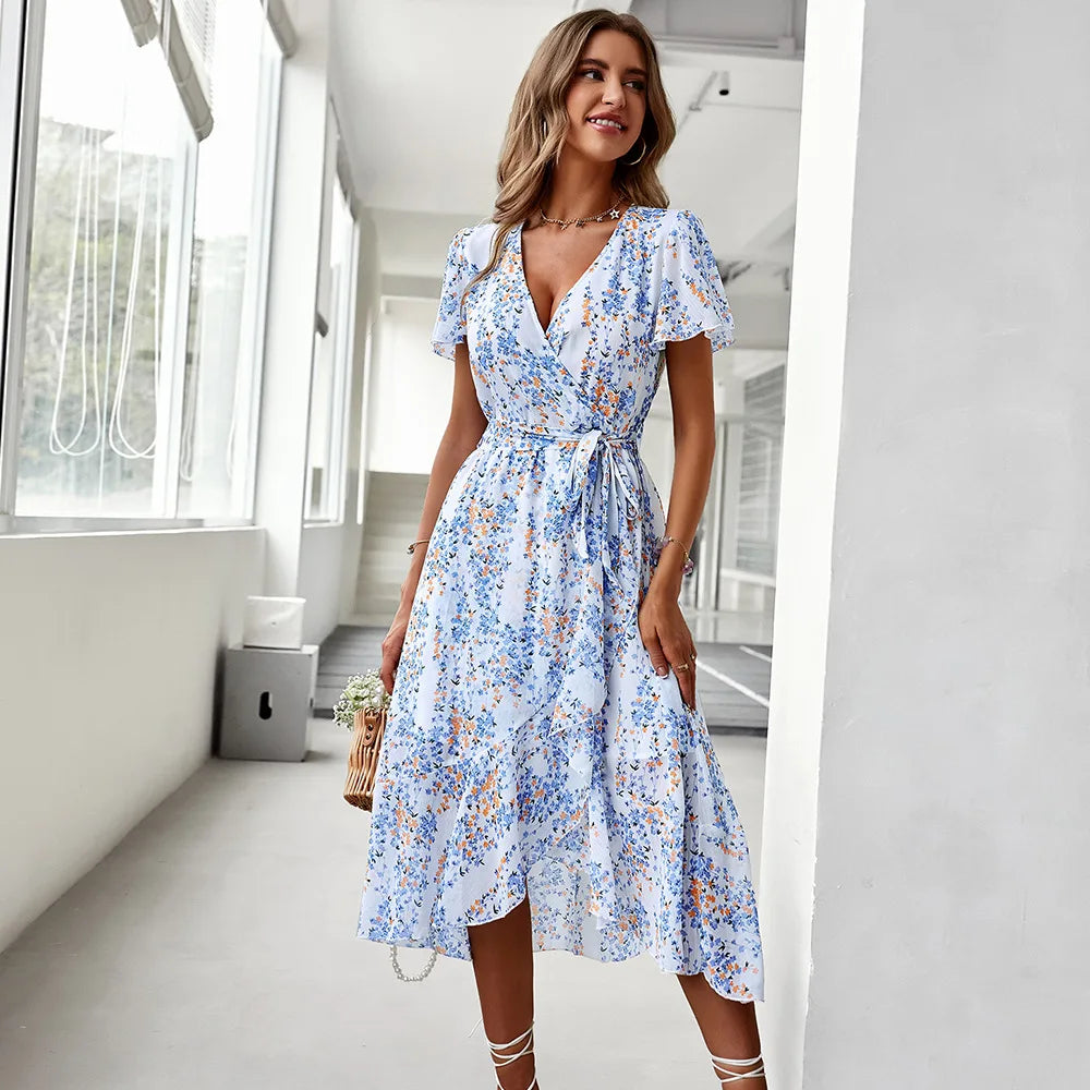 GR | Kurzarmkleid mit V-Ausschnitt für Frauen