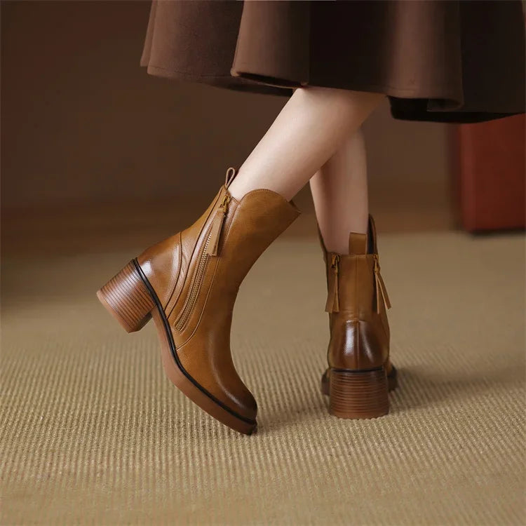 GR | Women's Leather Ankle Boots – Stylish Boots with Block Heels