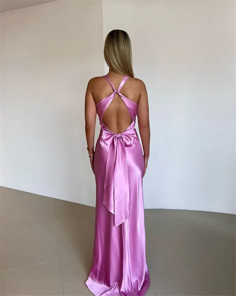 GR | Schleife Rückenfrei Abend Maxi Kleid