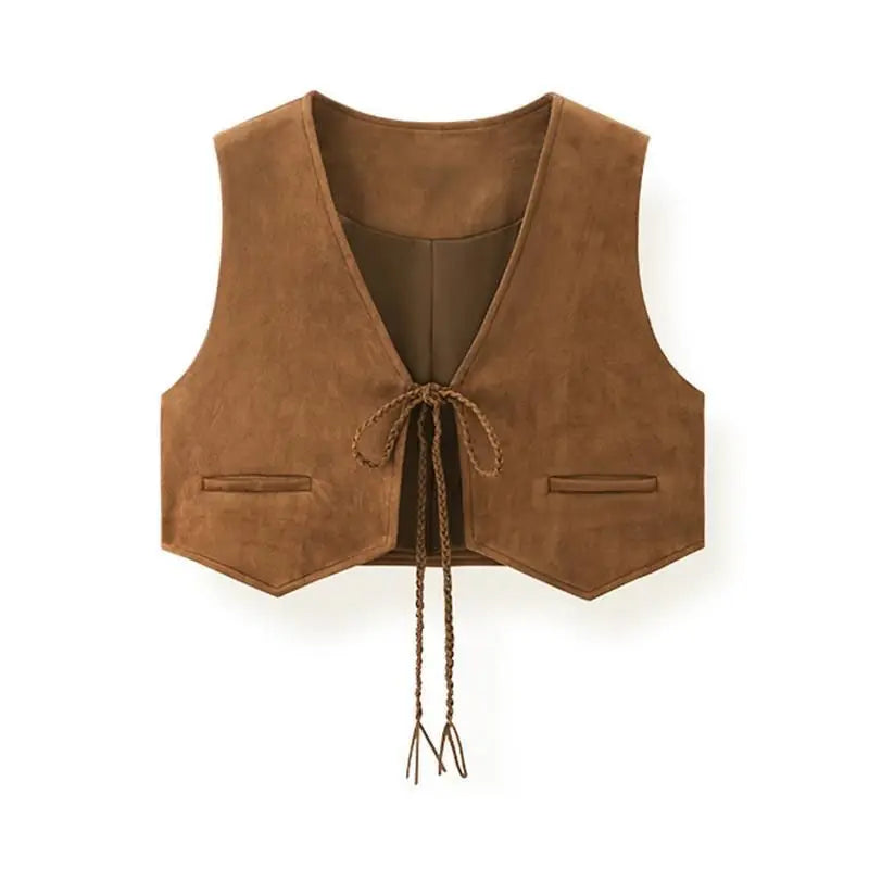 GR | Women's Faux Suede Sleeveless Lace-Up Waist Vest