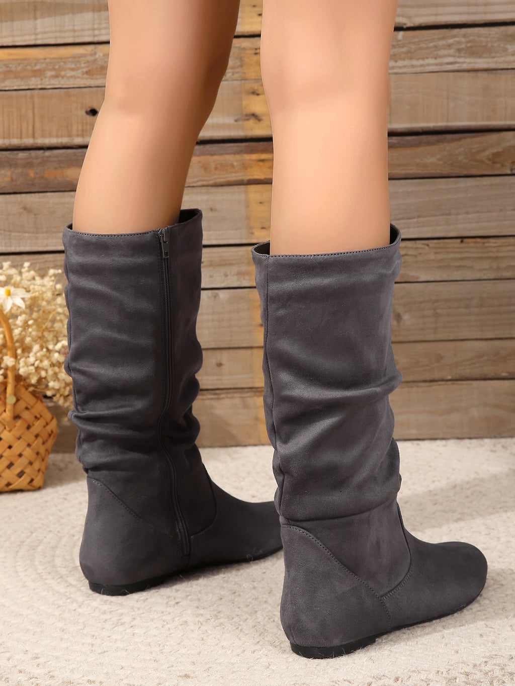 GR | Women's Suede Boots with Side Zipper, Calf-Length, Spring Collection