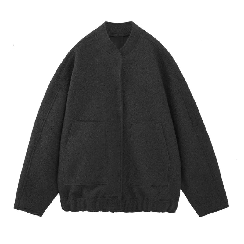 GR - Oversized wool coat with round neck and buttons