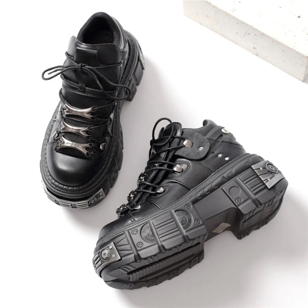 GR | Women's Ankle Boots for Women, Thick Sole, Laces, Metal Decoration, Round Toe Platform Shoes, Ladeis Punk Gothic Sneakers
