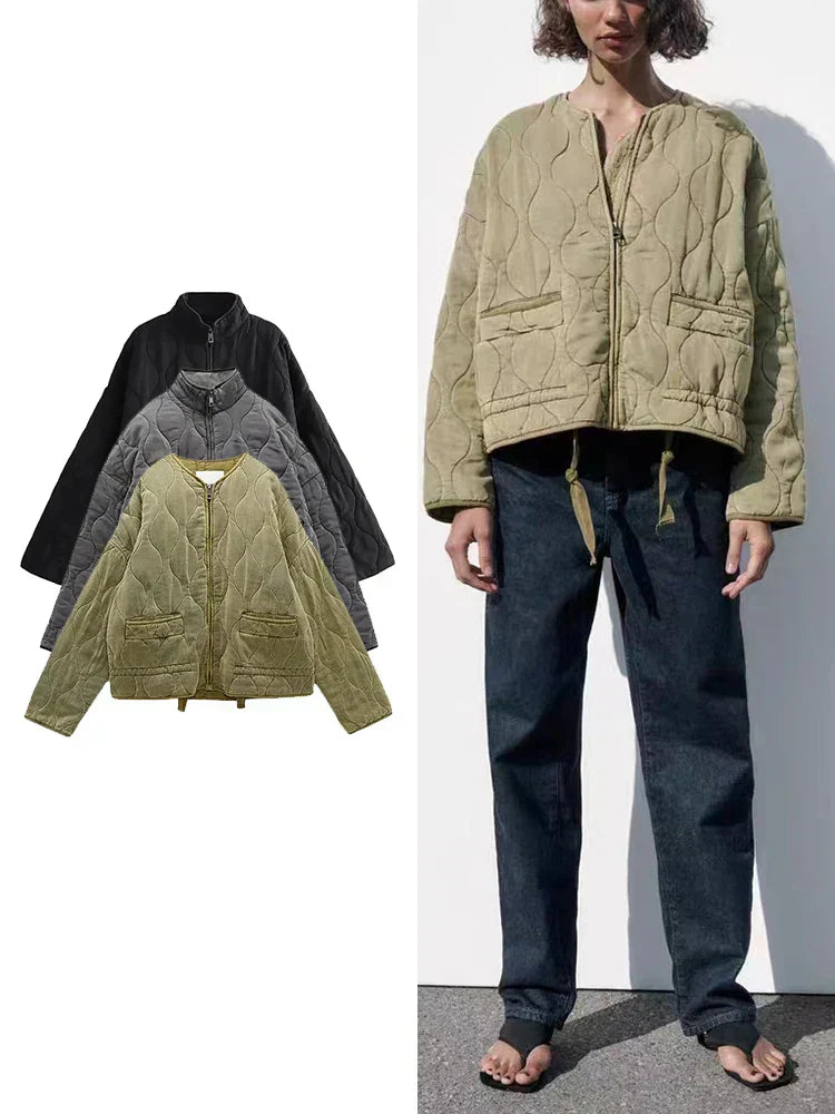GR | Padded solid-color zip-up jacket