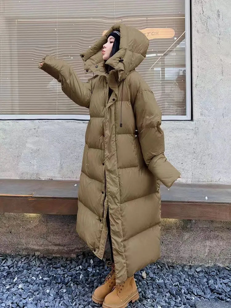 GR | Long Stylish Down Jacket T-Shirt with Hood
