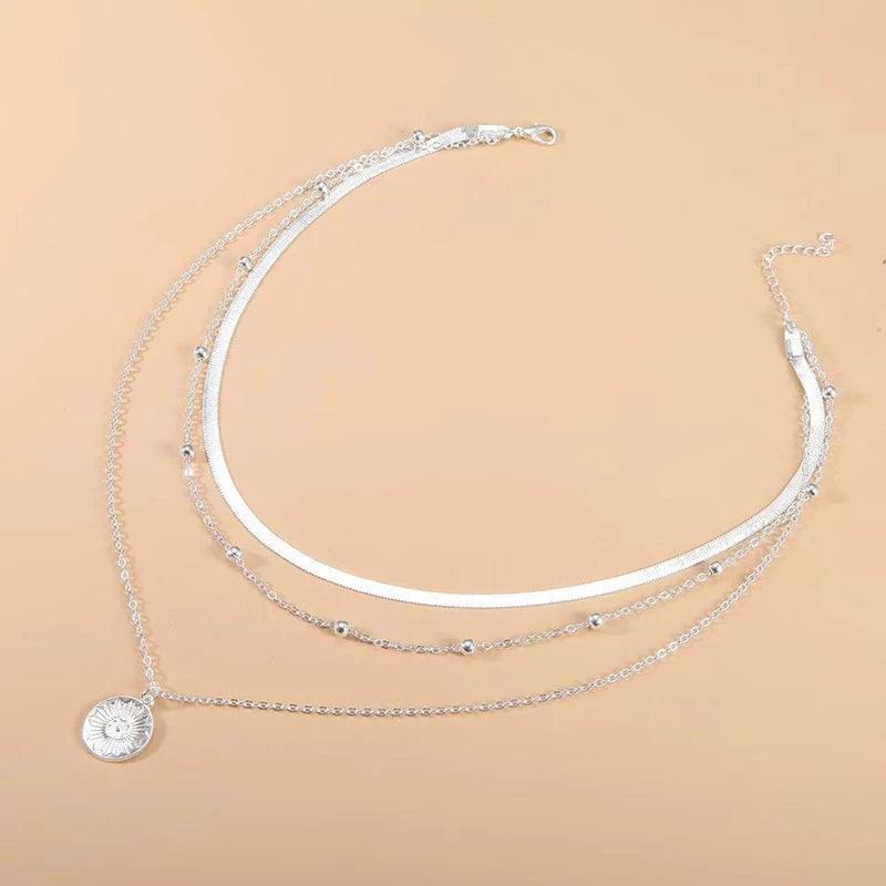 GR | 925 Sterling Silver Three-Layer Round Necklace