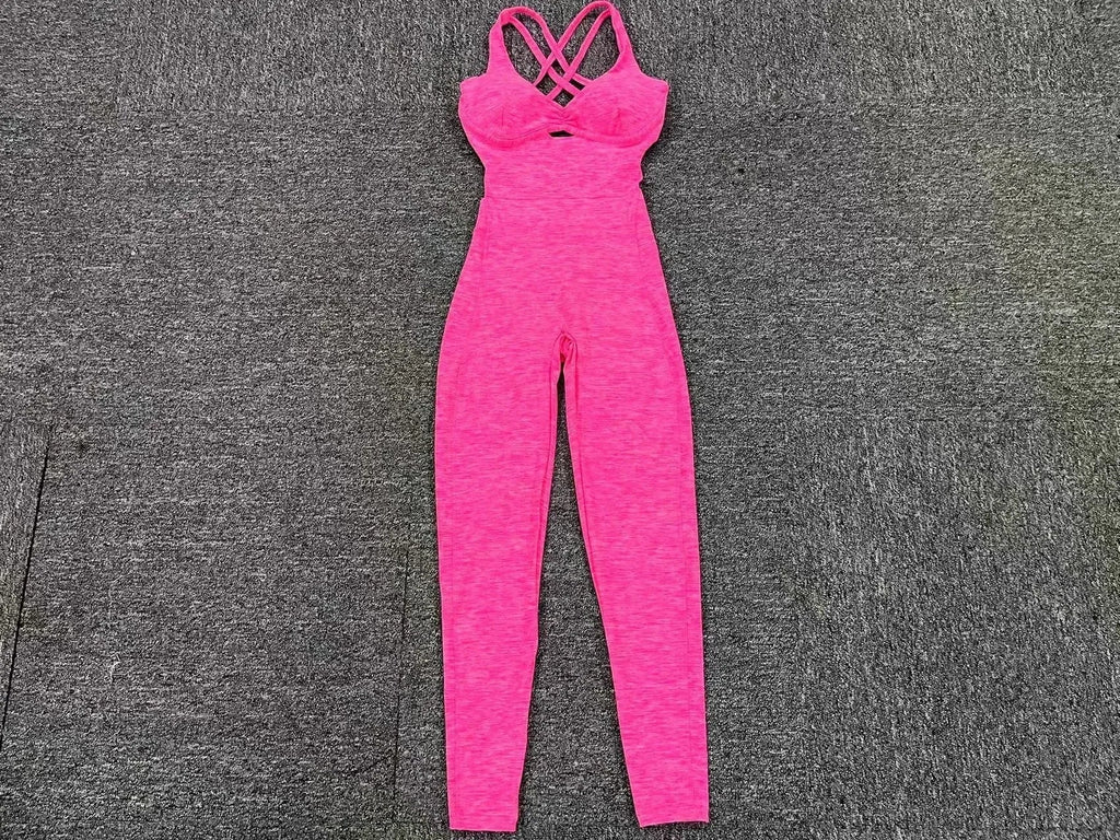 GR | Sporty Jumpsuit Women's Sportswear Push-Up Gym Set Women's Fitness Overall Lycra Sports Outfit for Women Sportswear Yoga Clothing Pink