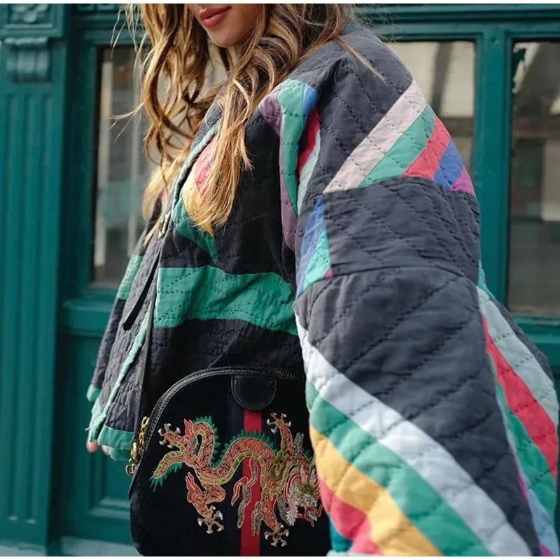GR | Padded Kimono Jacket with Rainbow Stripes