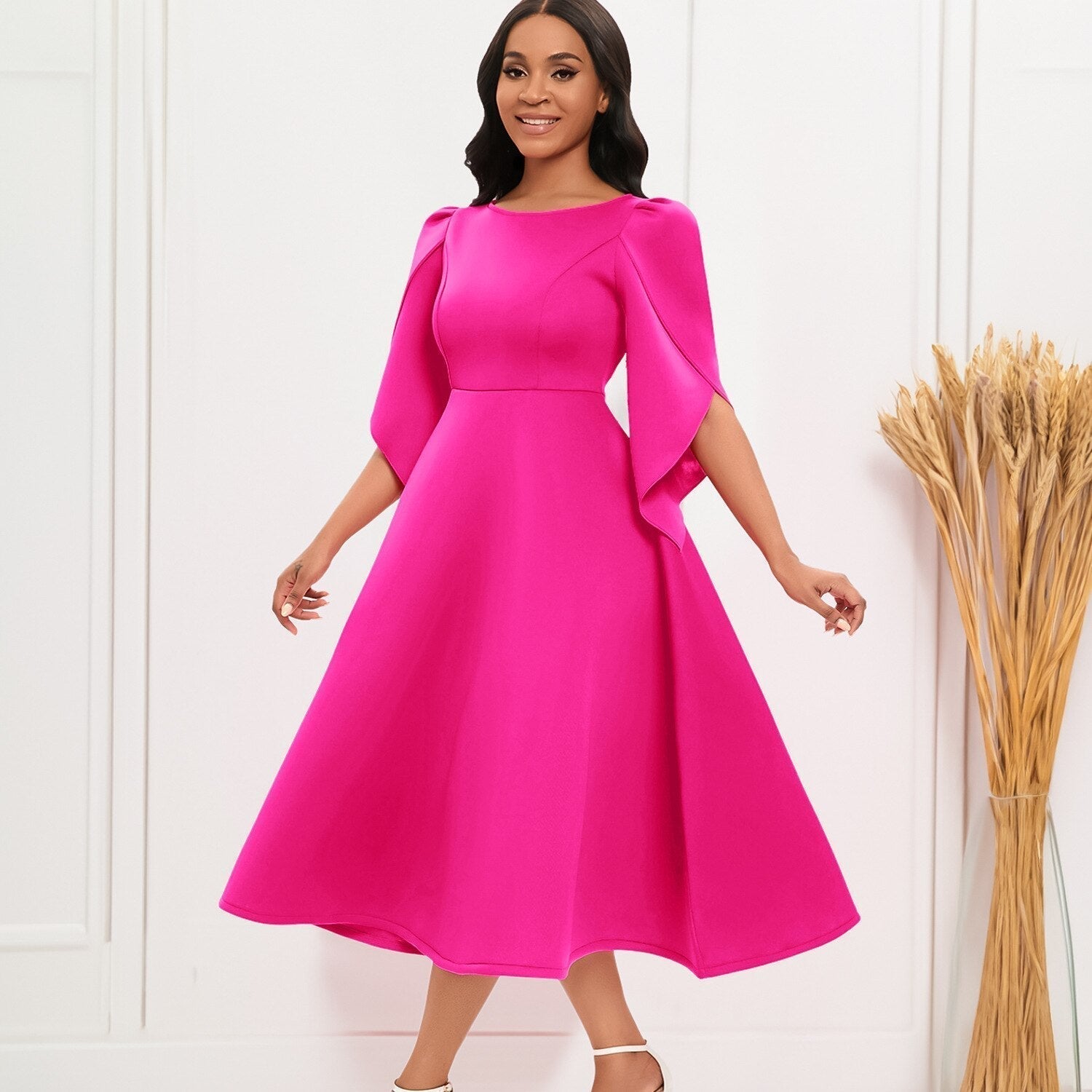 GR - Elegant Pink Linen Dress