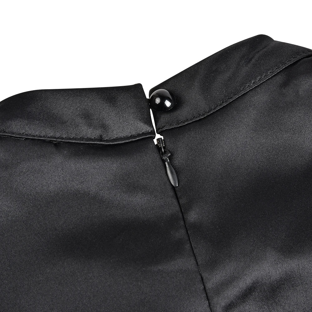 GR | Women's Elegant Black Dress, Half-High Collar, High Waist, A-Line Dresses, Slim Fit Dress, Office Dress, Female Solid Vestidos