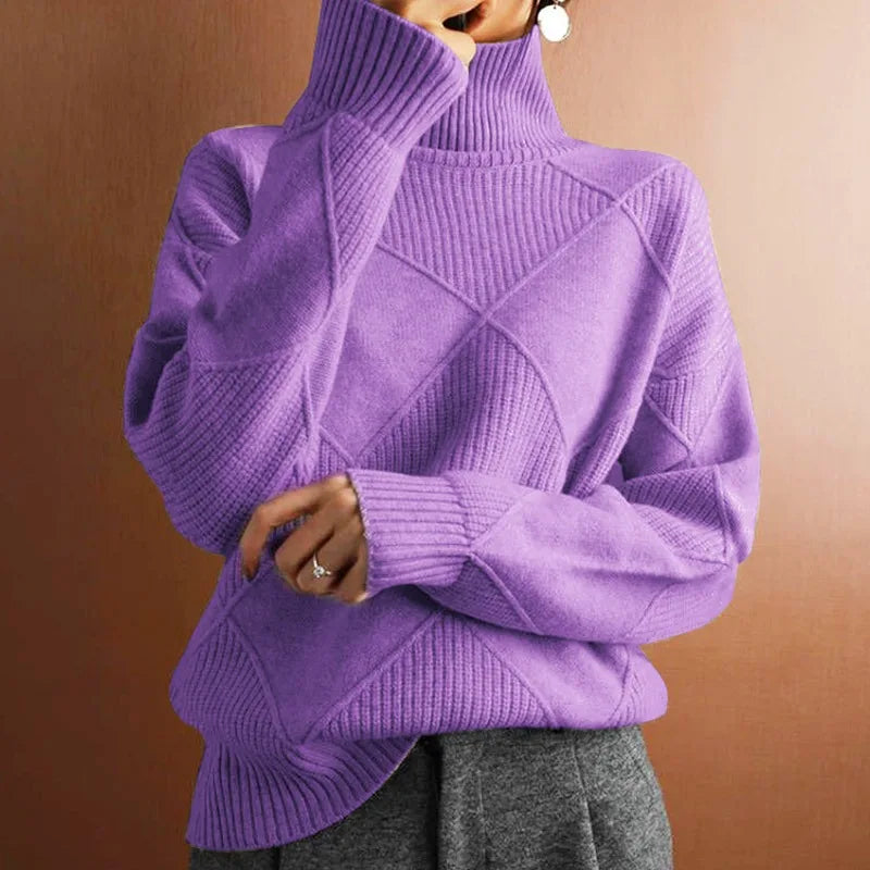 GR - Women's solid color high collar sweater