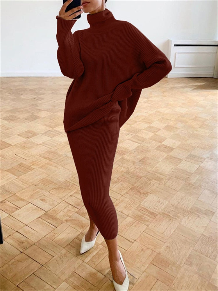 GR | Chic autumn knit two-piece slim fit set for women