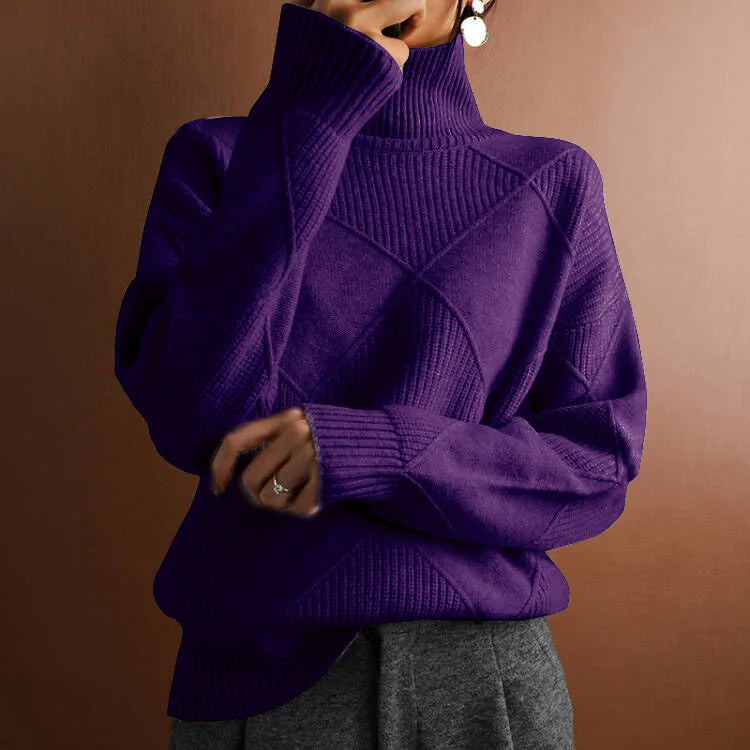 GR - Women's solid color high collar sweater