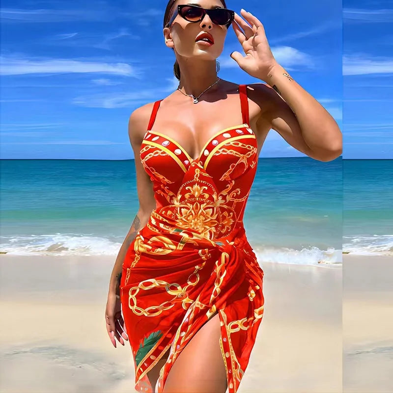 GR | Luxury New Two Piece Women's Bikini Set Push Up Floral Print Bikini Strappy Bandage Swimwear Brazilian Biquini Swimsuit