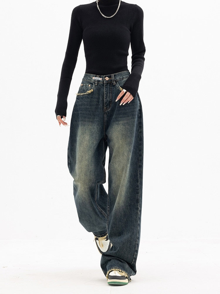 GR - Trendy Baggy Wide Leg Jeans for Women | High-Waisted Jeans, Casual Streetwear 