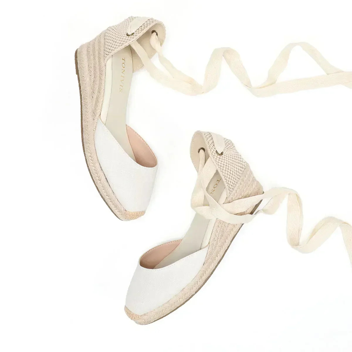 GR | White Wedge Espadrilles Comfortable Lace-Up Sandals for Summer