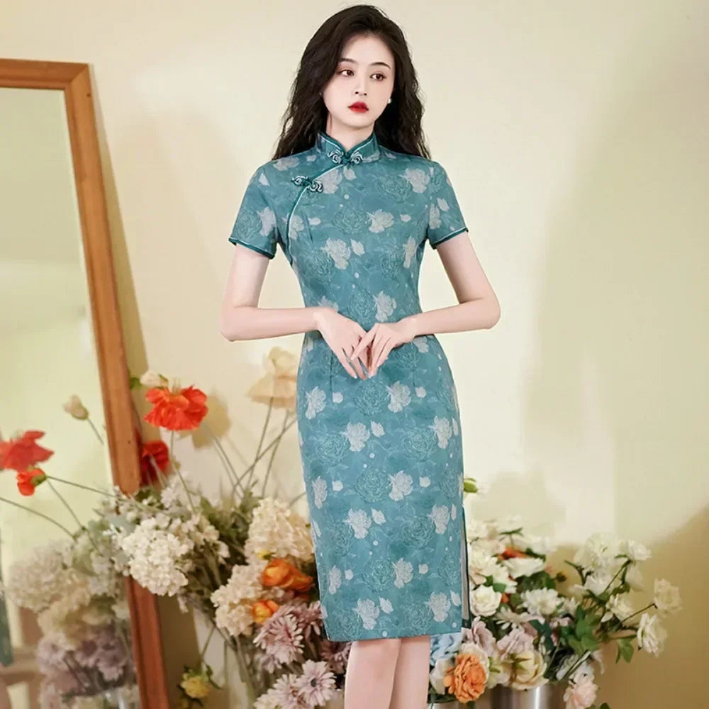 GR | Cheongsam Qipao Fashion Clothing Casual Elegant Ethnic Style Vintage Dress for Women Streetwear Women's Clothing Festive Chinese