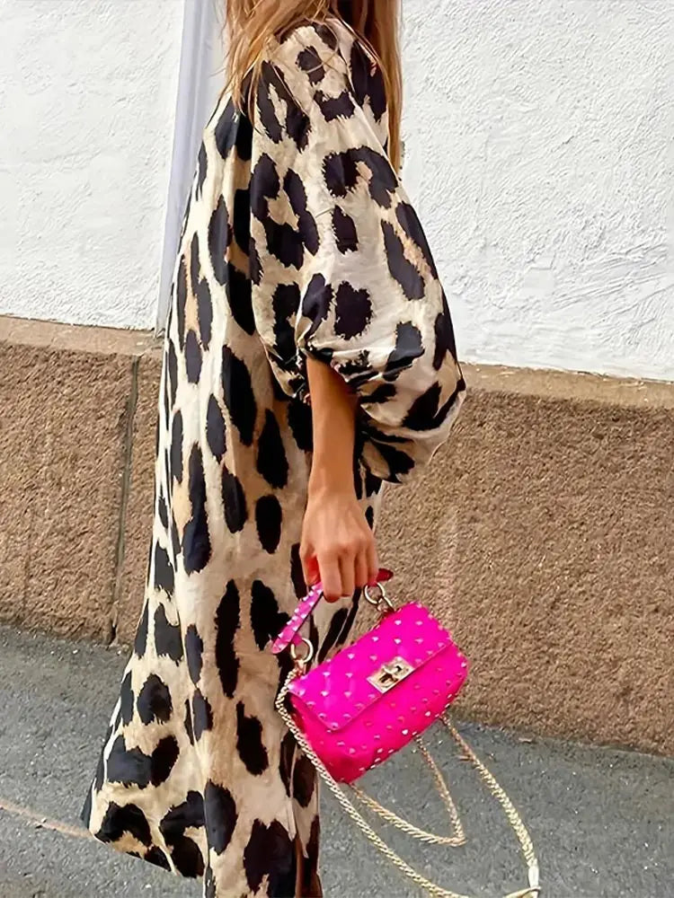GR | Leopard print dress with three-quarter sleeves