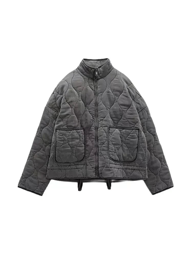 GR | Padded solid-color zip-up jacket