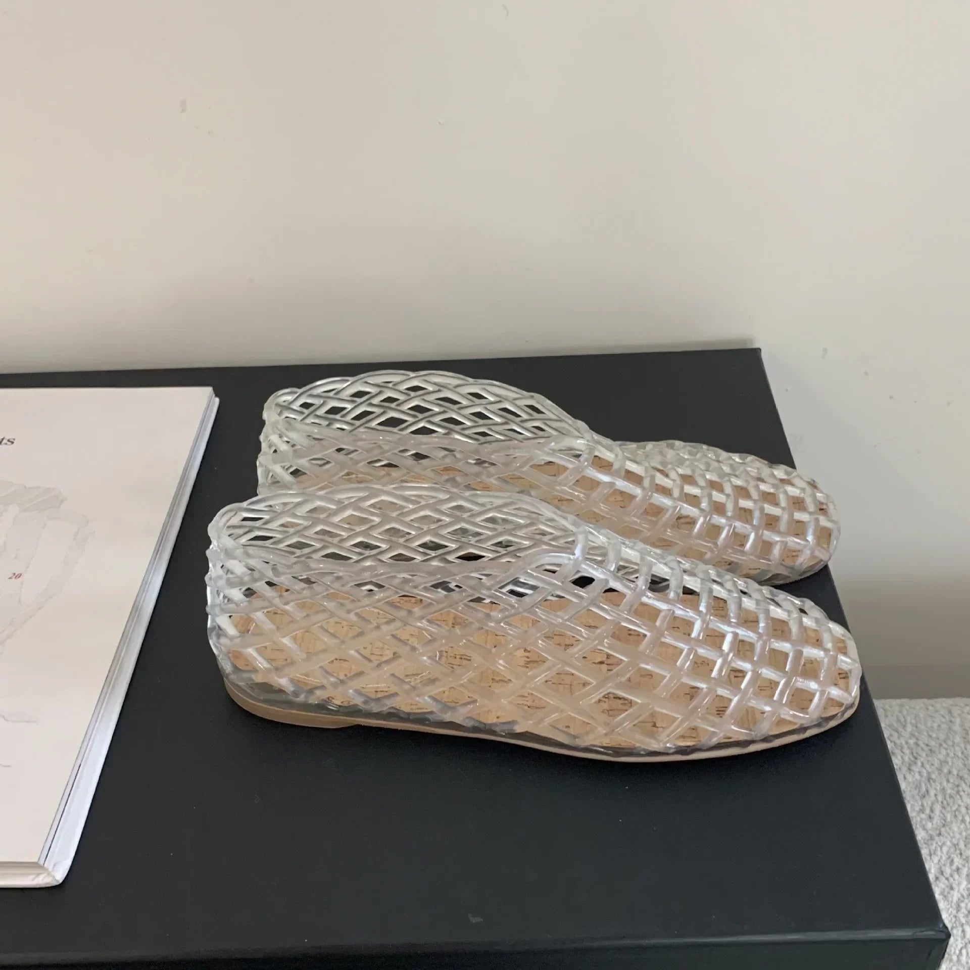 GR | Summer Jelly Shoes Women's Fashion Transparent Mesh Hollow Out Beach Shoes Ladies Flat Sandals Coloured Round Toe Jelly Sandals