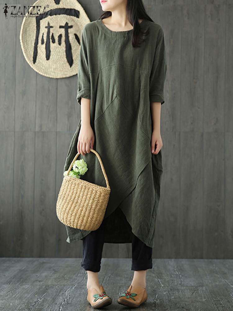 GR Langärmeliges unregelmäßiges Midikleid