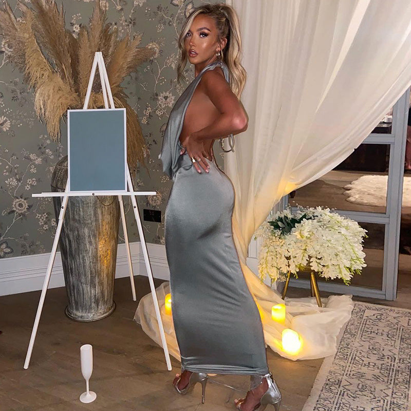 GR - Sexy long dress with V-neck and halter neck for women