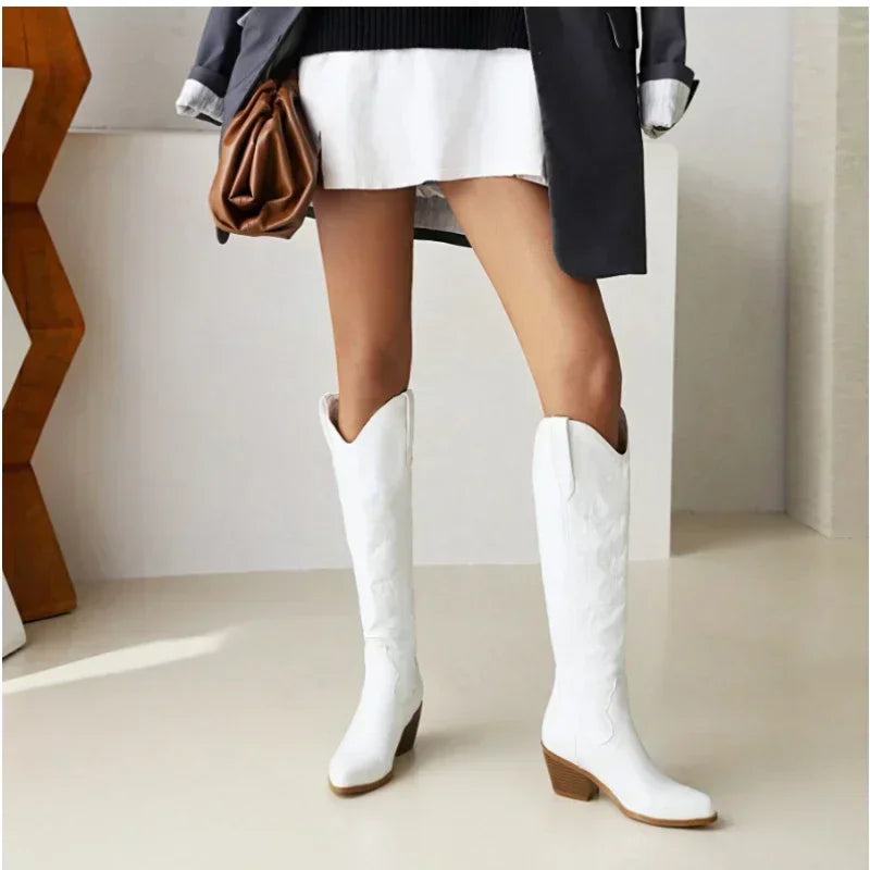 GR | Knee-high suede cowboy boots for women