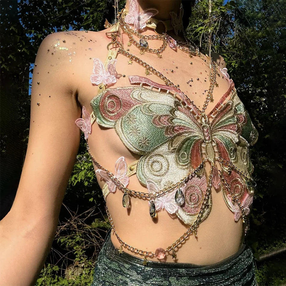 GR | Embroidered Y2k Butterfly Crop Top