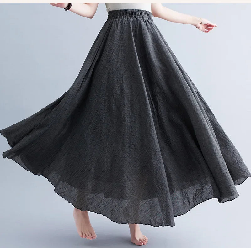 GR | Fashion Cotton Linen Clothing Women's Skirts Maxi Y2K Elegant Beach Saia Ropa Mujer Casual Dress Boho Long Skirts Faldas Harajuku