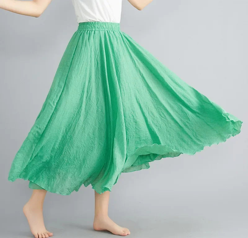 GR | Fashion Cotton Linen Clothing Women's Skirts Maxi Y2K Elegant Beach Saia Ropa Mujer Casual Dress Boho Long Skirts Faldas Harajuku