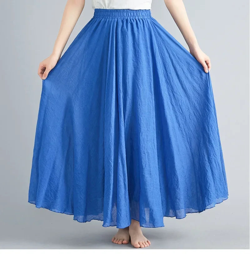 GR | Fashion Cotton Linen Clothing Women's Skirts Maxi Y2K Elegant Beach Saia Ropa Mujer Casual Dress Boho Long Skirts Faldas Harajuku