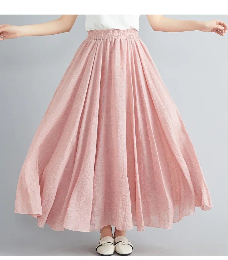 GR | Fashion Cotton Linen Clothing Women's Skirts Maxi Y2K Elegant Beach Saia Ropa Mujer Casual Dress Boho Long Skirts Faldas Harajuku