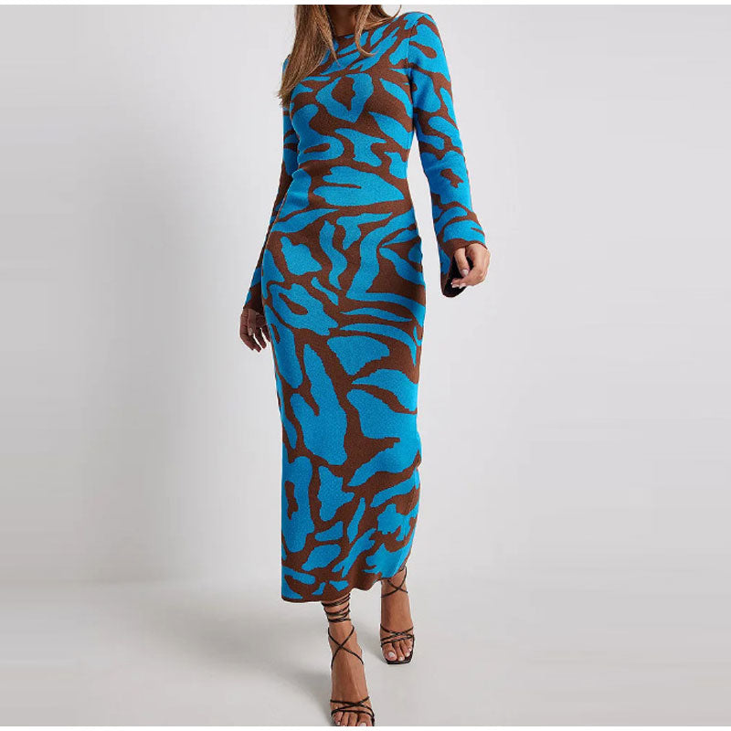 GR | Stilvolles lang gestricktes Kleid mit langen Ärmeln