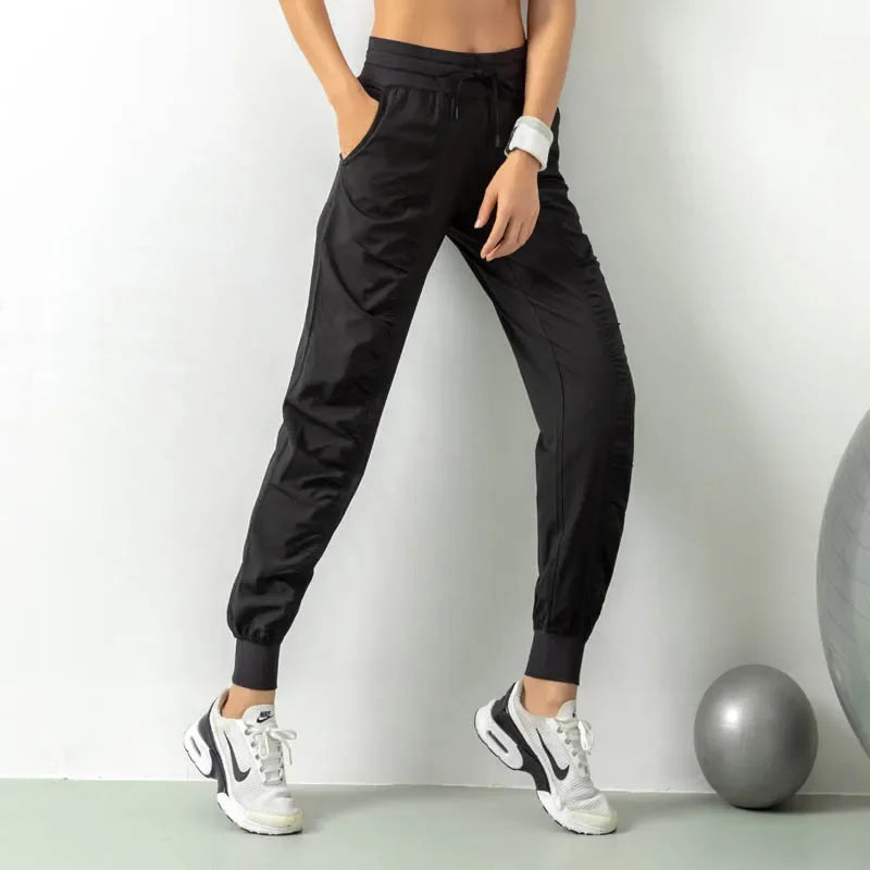 GR | Stoff Schnürsenkel Lauf Sport Joggers Frauen Schnell Trocknend Athletic Fitness Trainings Sweatpants mit Zwei Taschen Bewegung Hosen