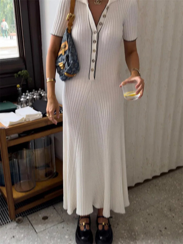 GR | Patchwork Lapel Knit Maxi Dress