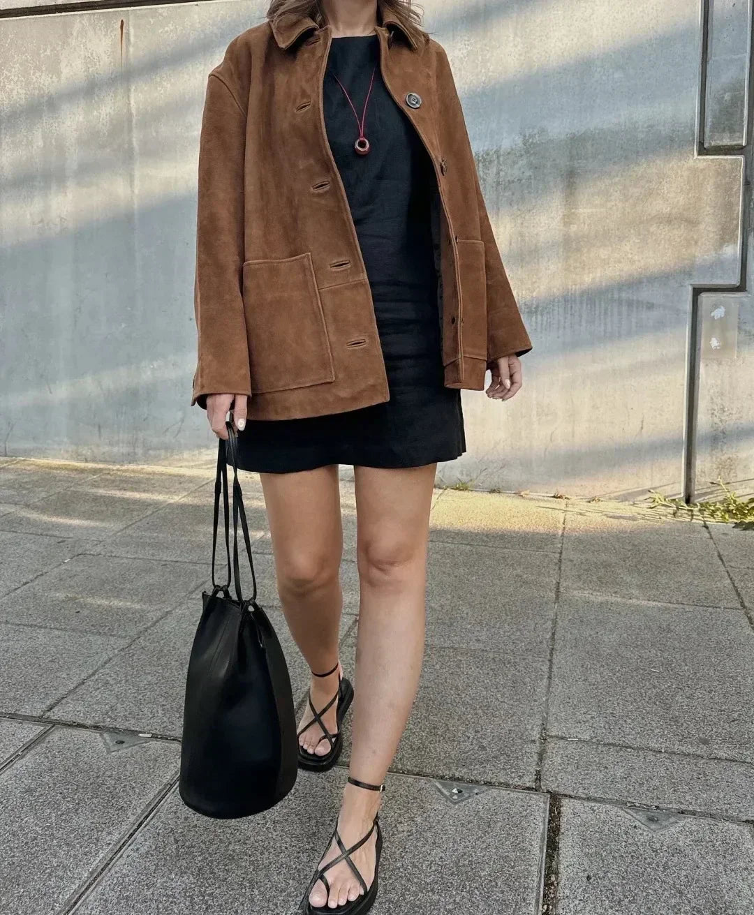 GR | Large suede button-up jacket for women