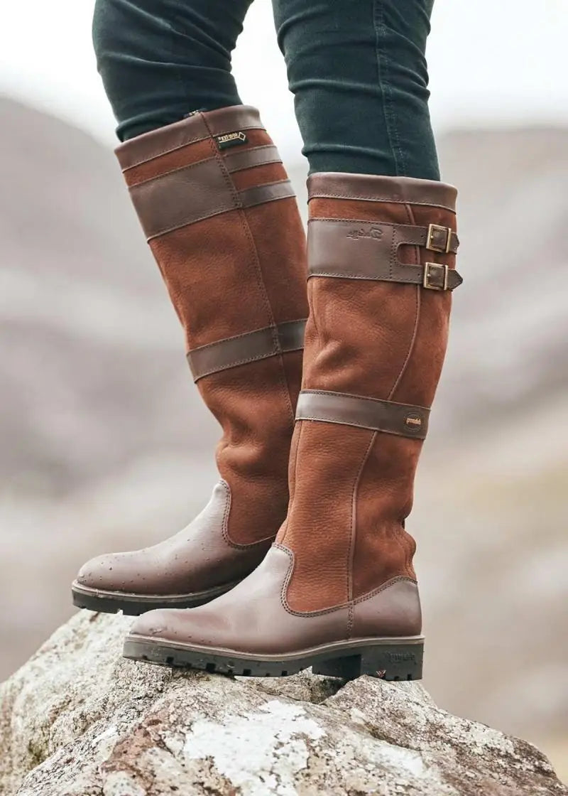 GR | High-shaft outdoor boots with buckles - leather rain boots for women