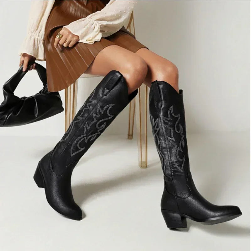 GR | Knee-high suede cowboy boots for women
