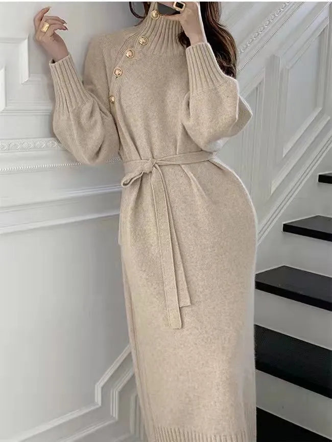 Dress with roll neck