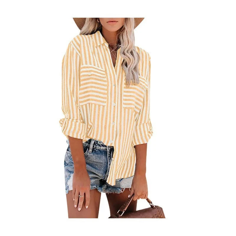 GR | Klassisch Gestreiftes Button Down Hemd Für Damen