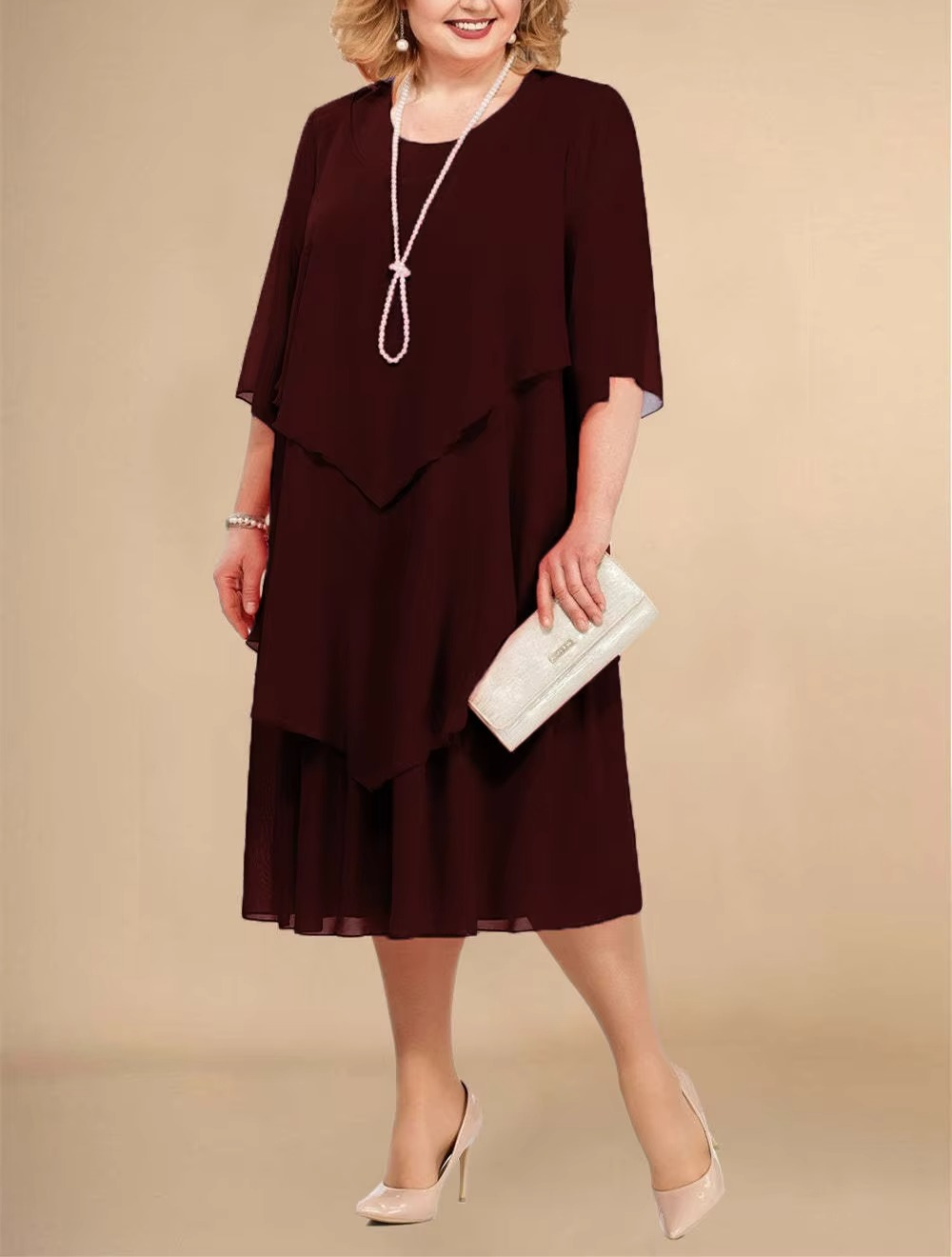 GR | Elegant chiffon dress with a layered look