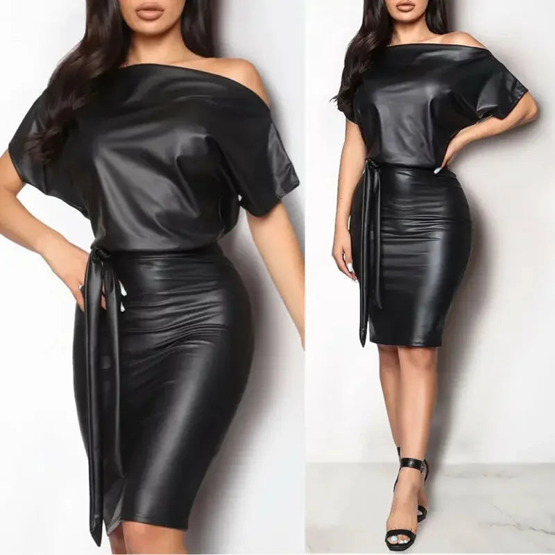 GR | Schulterfreies Kleid aus Kunstleder