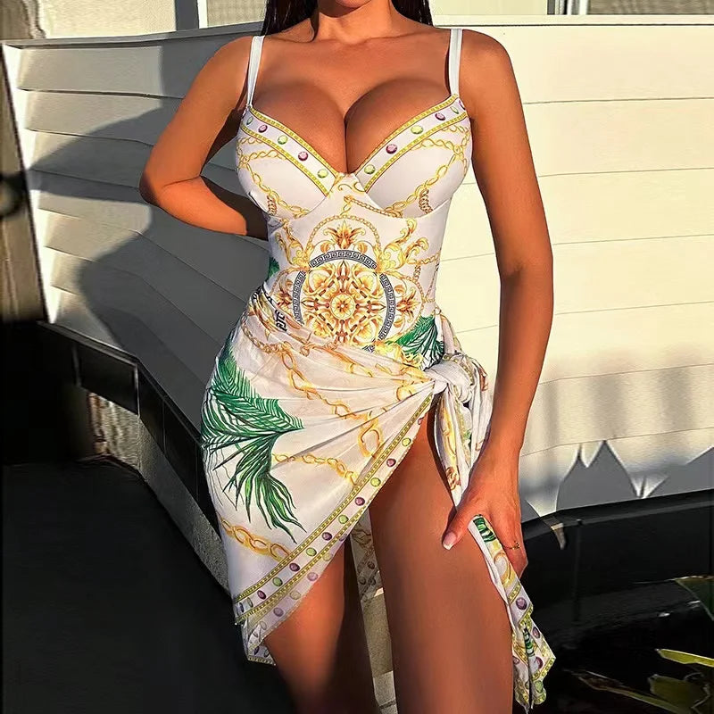 GR | Luxury New Two Piece Women's Bikini Set Push Up Floral Print Bikini Strappy Bandage Swimwear Brazilian Biquini Swimsuit