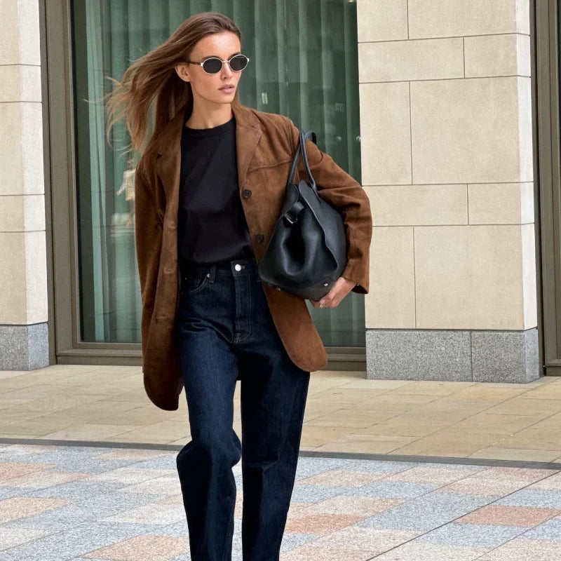 GR | Brown suede jacket with lapels, chic and warm