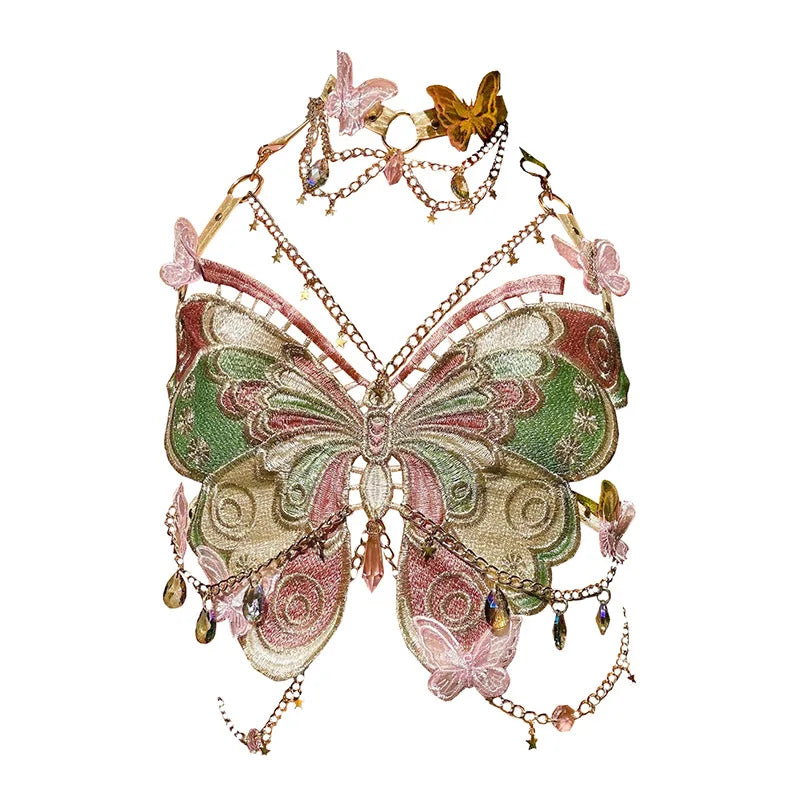 GR | Embroidered Y2k Butterfly Crop Top